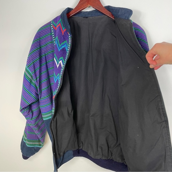Vintage Multicolor Unisex Guatemalan Purple, Blue, and Green Bomber Style Jacket - Picture 4 of 16